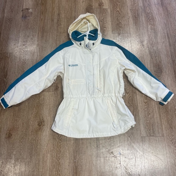 Vintage Columbia White and Teal Hooded Jacket Size Medium - Picture 1 of 4